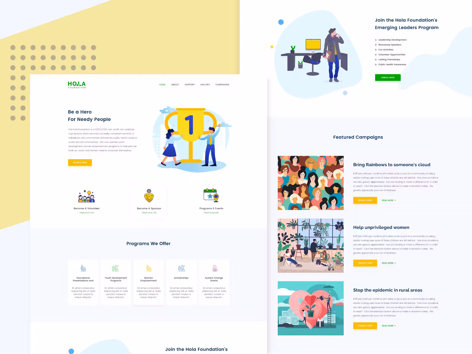 Charity website landing page