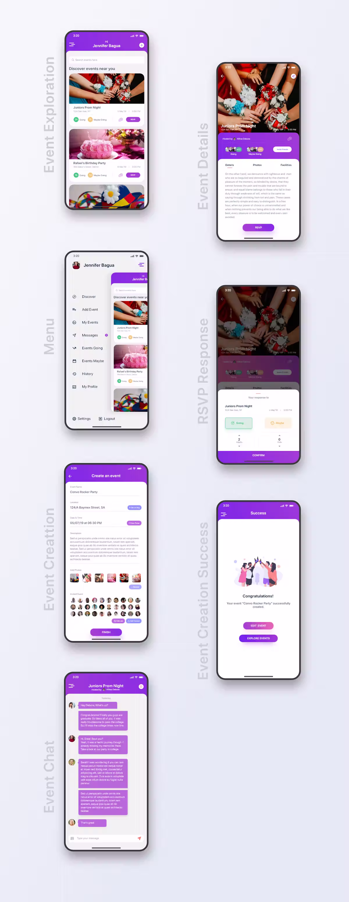 Vamos de Fiesta final screen mockups