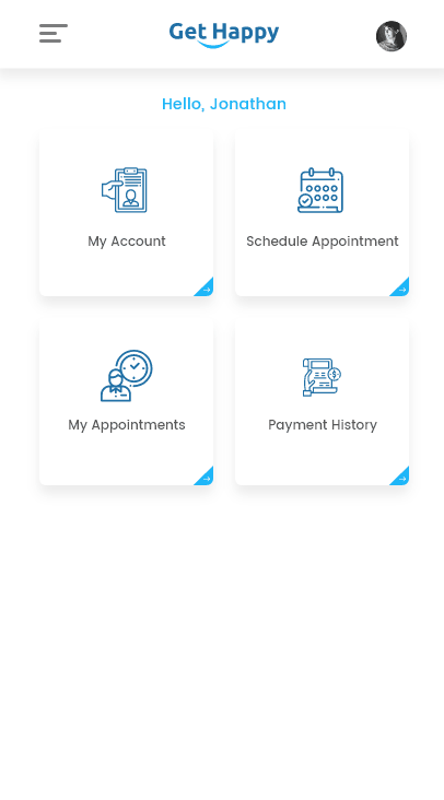 Get Happy mobile flow — profile and history